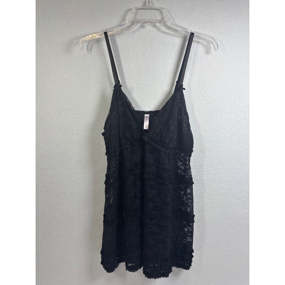 Cacique Black Floral Lace Ruffle Babydoll Camisole Top Womens Plus Size 18/20